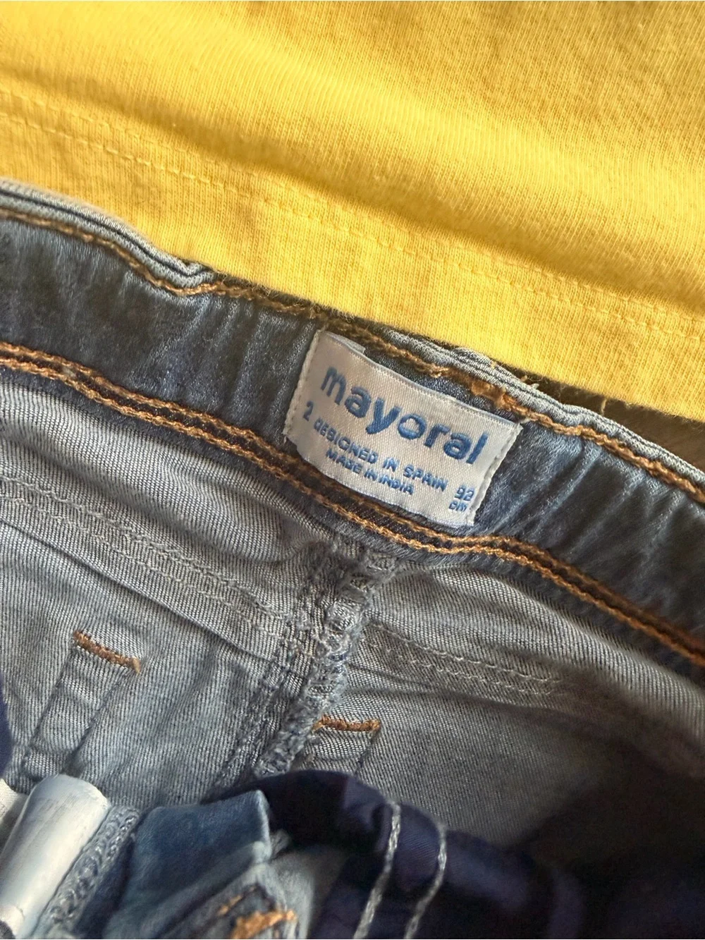 Mayoral Yellow Ruffle Tank with Embroidered Blue Jeans